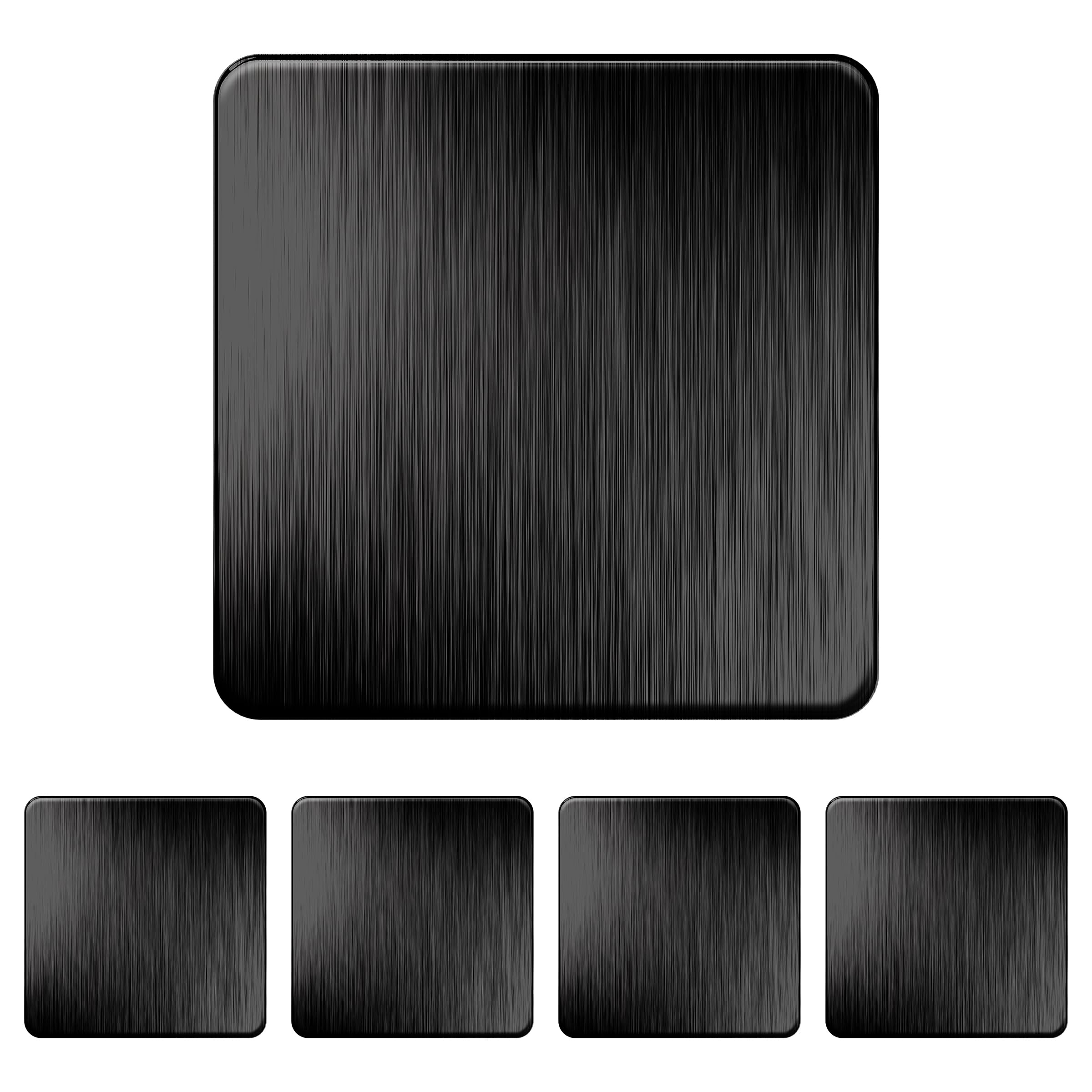 LIDER Screwless 1-Gang Blank Metal Faceplate, Blank Plate for Wall Socket, Flat Cover for Standard UK Pattress Boxes, Durable Metal Material, Round Edges, UKCA Certified, Brushed Black, 5 Pack