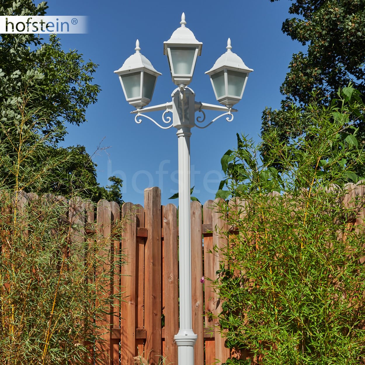 HOFSTEIN Kandelaber Naofe Lampe d'extérieur en métal/verre dépoli en blanc, vitres interchangeables transparentes, lampe de chemin au design rustique/antique/vintage pour jardin, terrasse, cour, max
