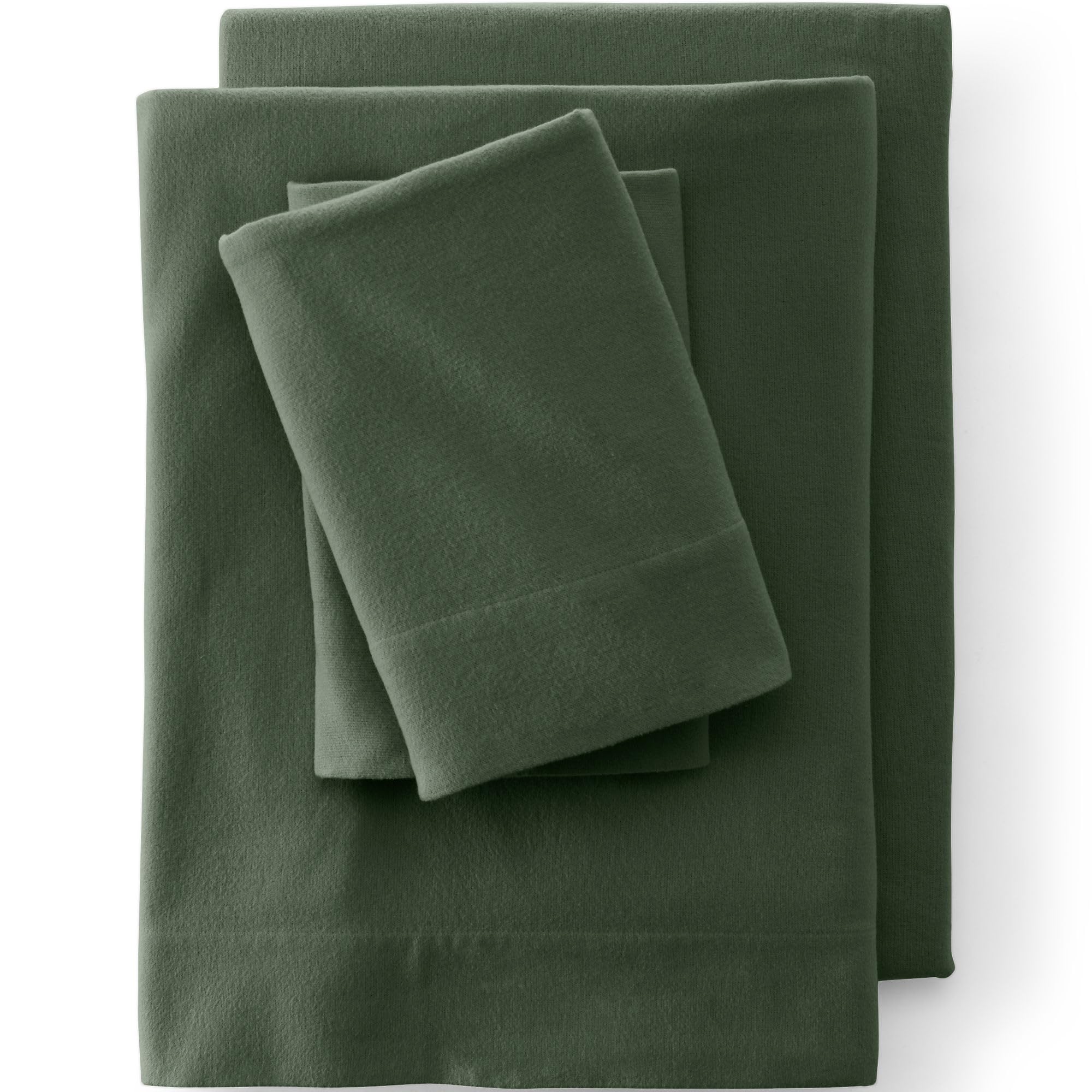 Lands' End 5oz Flannel Solid Flat Sheet Fresh Evergreen Queen