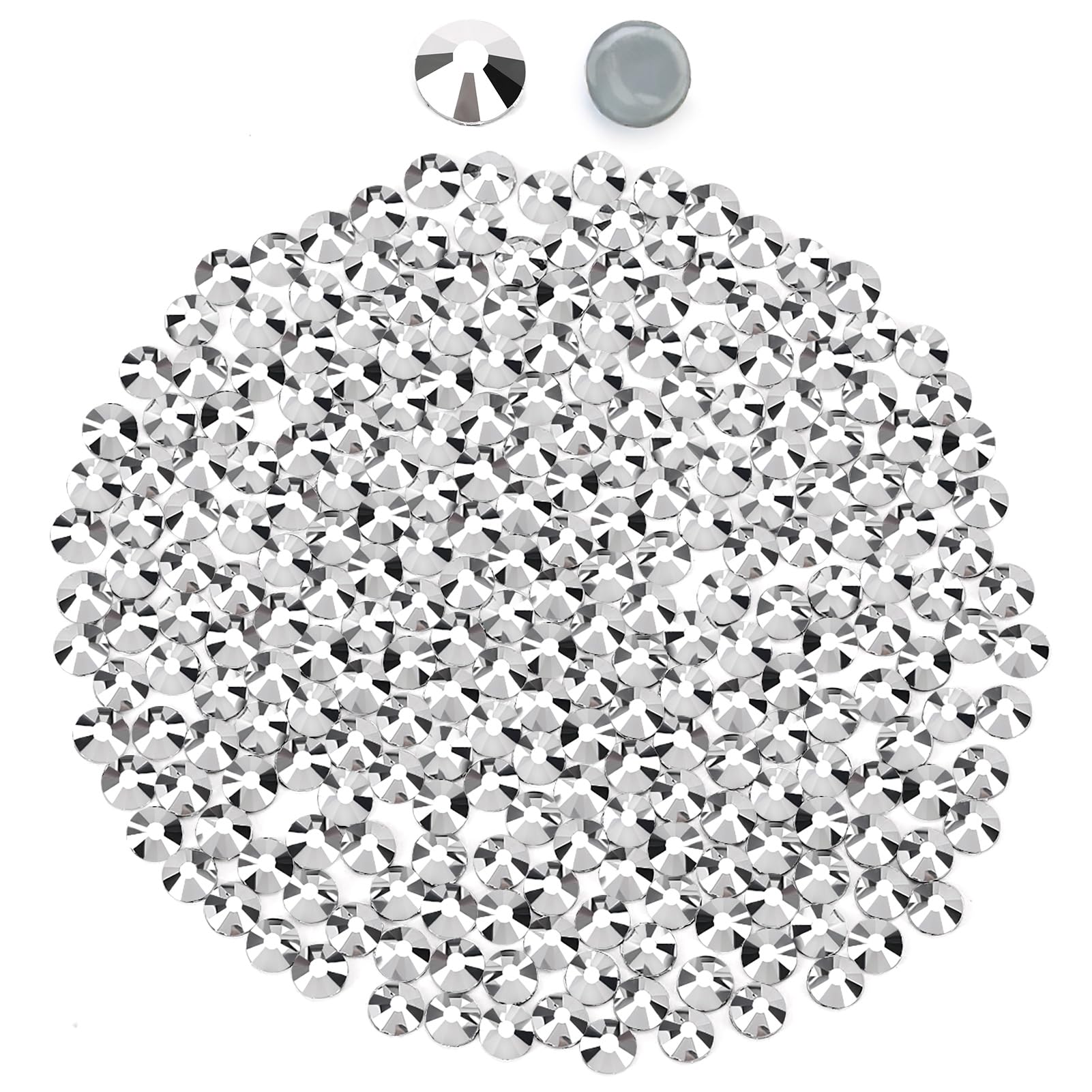 576 Hotfix-Strasssteine,Flatback Glitzersteine Stones, Glas, runde Kristalle Strasssteine, Edelsteine​zum Basteln, für Kleidung, Schuhe, Taschen, DIY-Dekoration,Mineralisches Silber,SS30,6.2MM-6.4MM