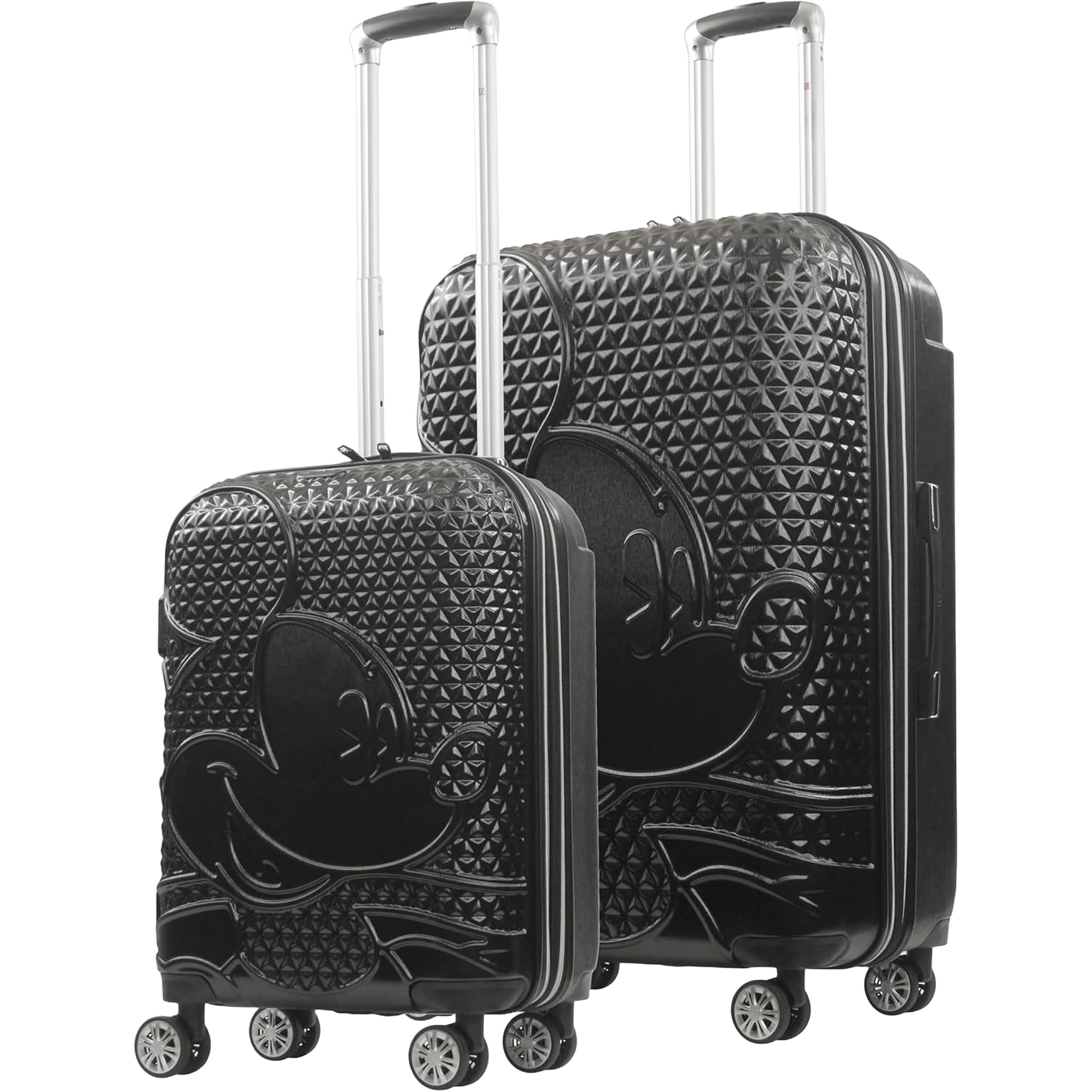 FUL Disney Mickey Mouse 2 Piece Rolling Luggage Set, Hardshell Suitcases with Spinner Wheels, 22/30 Inch, Black