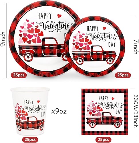 Miniatura 2 de Whaline Juego de vajilla desechable para el día de San Valentín 50 platos de papel 25 servilletas 25 tazas para el día de San Valentín suministros