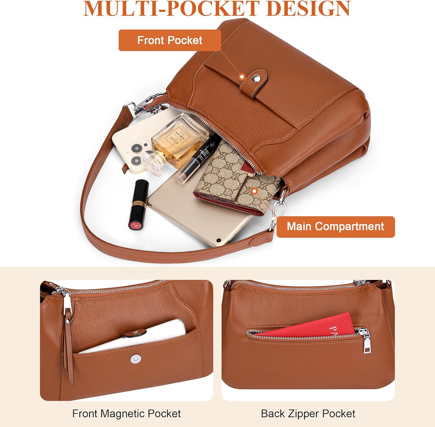 Over Earth Genuine Leather Small Hobo Crossbody Bags for Women Shoulder Purses and Handbags - Image 5