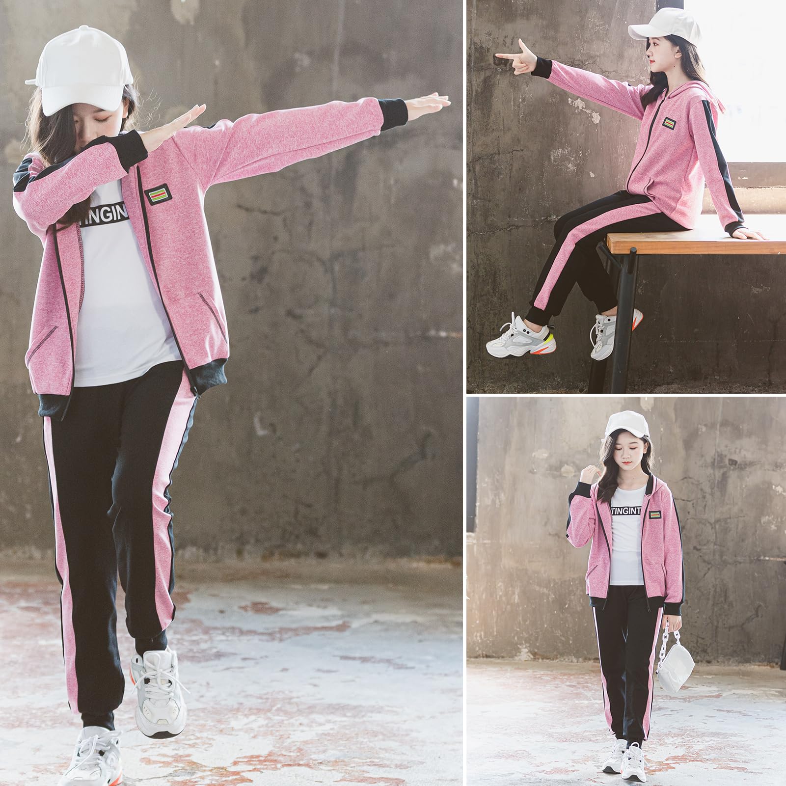 Set da jogging per ragazze Tuta da bambino 2 pezzi/3 pezzi Set di felpa con cappuccio con pantaloni da jogging tuta sportiva