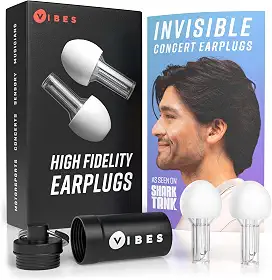 Vibes Tampões de ouvido de alta fidelidade – Tampões de ouvido invisíveis para shows, músicos, motocicletas, aviões, raves, redução de ruído de trabalho, proteção auditiva – Serve