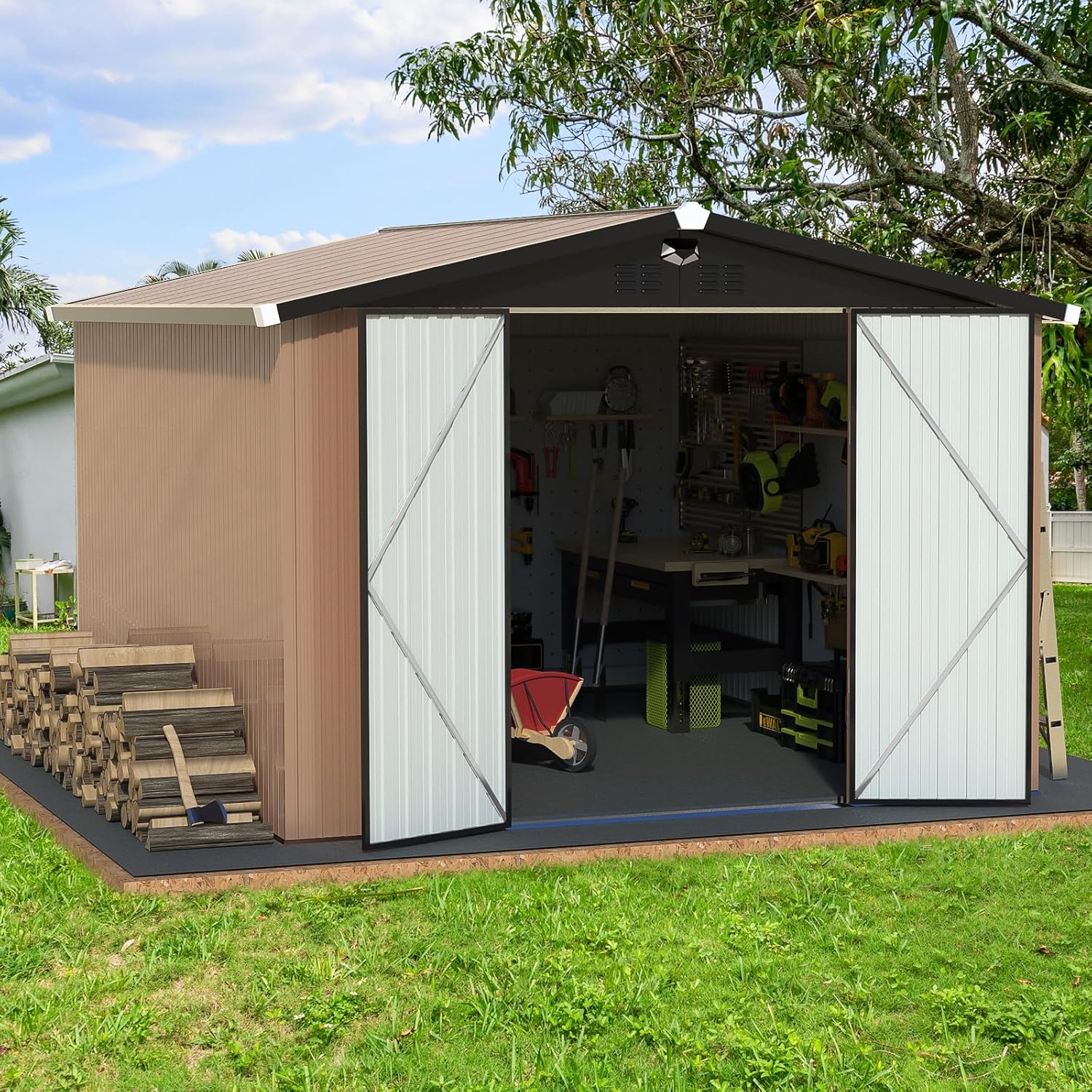 Metal Storage Shed,Outdoor Storage Building 10x12,Large Backyard Sheds with Lockable Doors,Waterproof Outside Storage Sheds