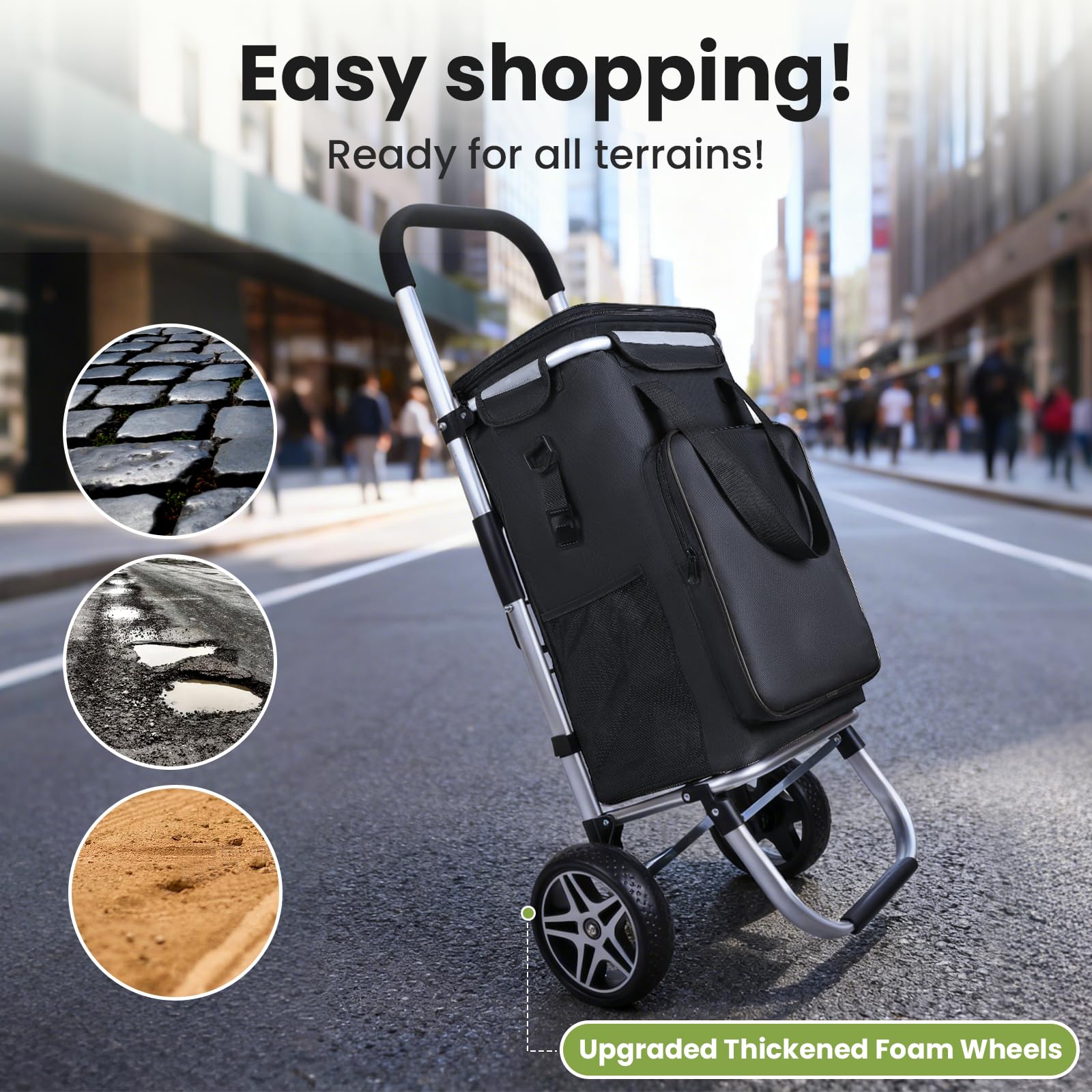 YEAUPE PRO Einkaufswagen mit Kühlfach | max. 47L & 25kg Traglast | Klappbarer 3in-1 Trolley Sackkarre und Umhängetasche | Handwagen, Shopper, Einkaufsroller, Schwarz