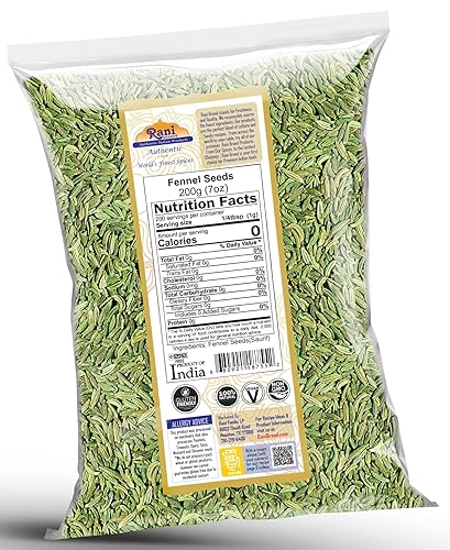 Miniatura 3 de Rani - Semillas de hinojo (Saunf Sabut) - Especias enteras de 7 onzas (7.05 oz)  totalmente naturales  Apto para gluten  Sin OMG  Veganas  Origen