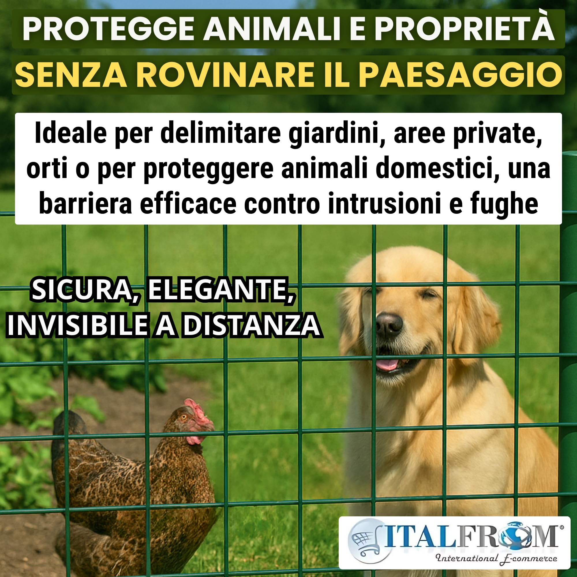 ITALFROM - Rotolo 25 Metri Rete Metallica per Recinzioni H 125 cm, Rete Elettrosaldata Verde per Recinzione Plastificata Zincata con Maglia 75x50mm, Rete da Giardino per Recinzione Rigida (2205)