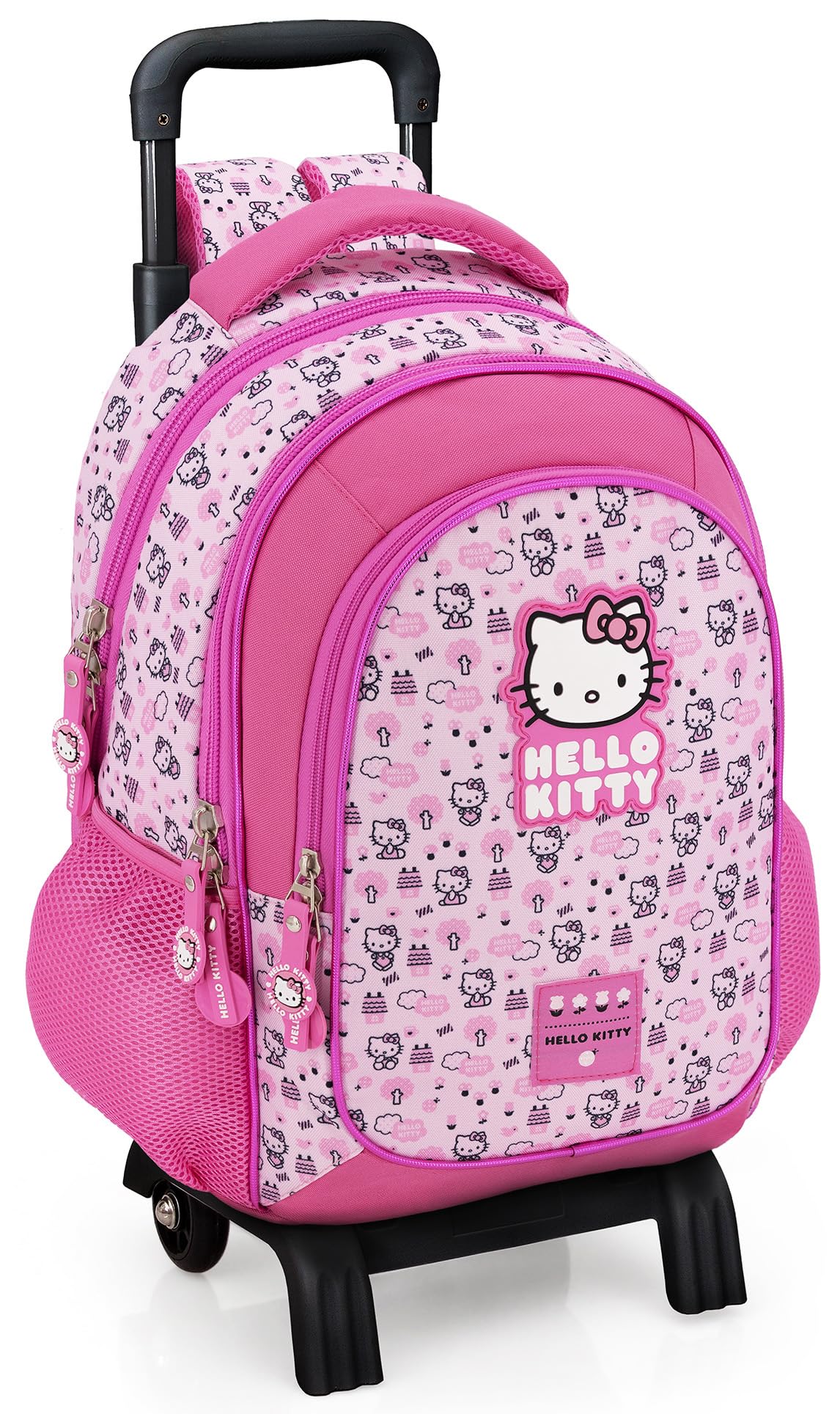 Clondo Zaino Trolley Scuola Bambini con Carrello Rimovibile – Ergonomico, 33x43x15 cm, Tasche Porta Borraccia, Spallacci Imbottiti – Ideale per Elementari e Viaggio (Hello Kitty 26)