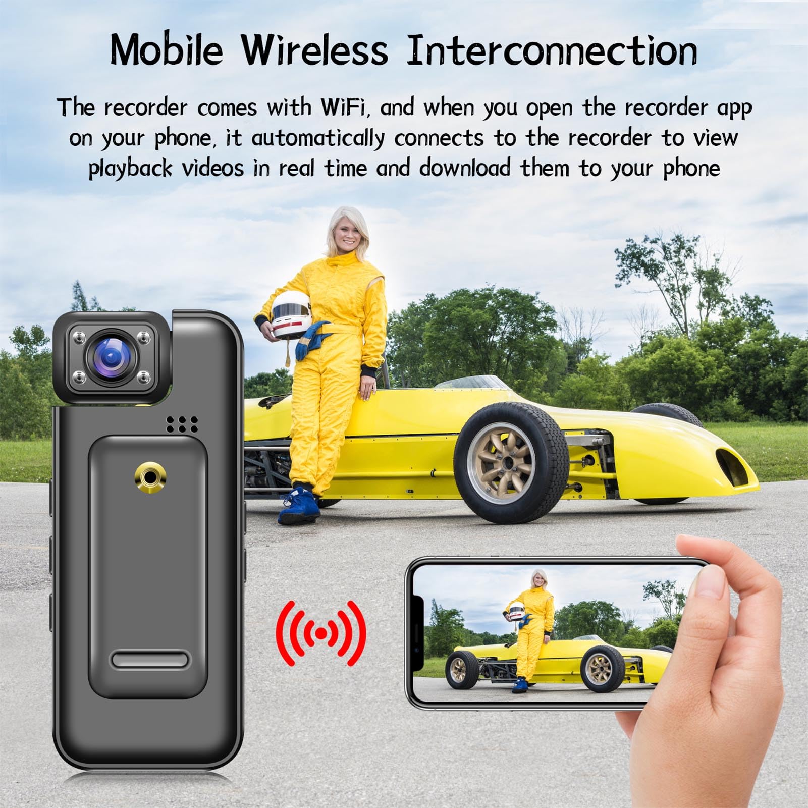 Sxhlseller Fotocamera per il CORPO CON Registrazione Audio e Video, Azione Indossabile COMPAGGIO CORPO CON 180 Gradi e Lenti Rotabili, Video Video per Esterni per Esterni Portatili per la