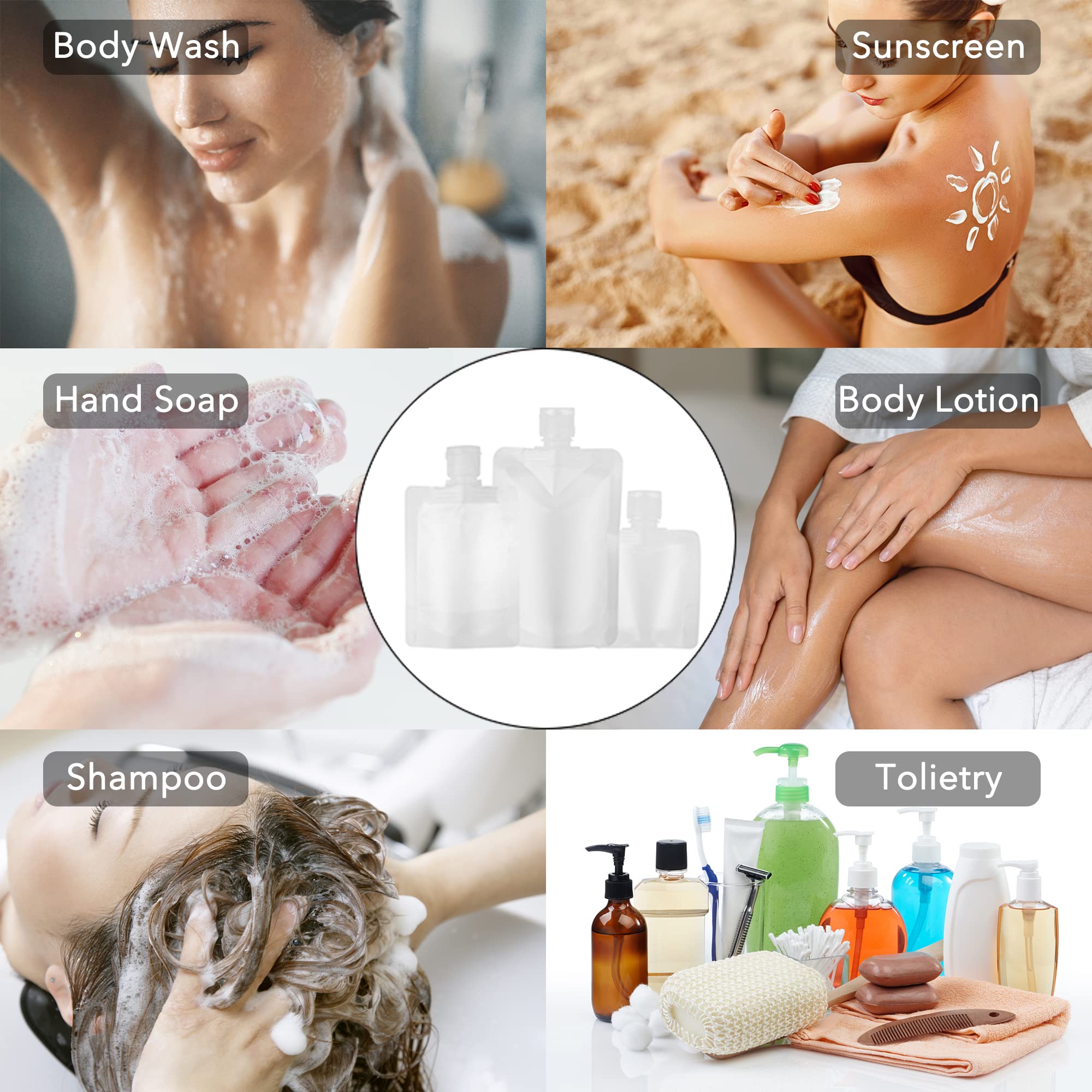 3 rozmiary, 30 ml/50 ml/100 ml, rozmiar podróżny, do wielokrotnego napełniania, pusta, torba na przybory toaletowe, balsam, szampon, żel pod prysznic, worek do wyciskania, szczelny pojemnik