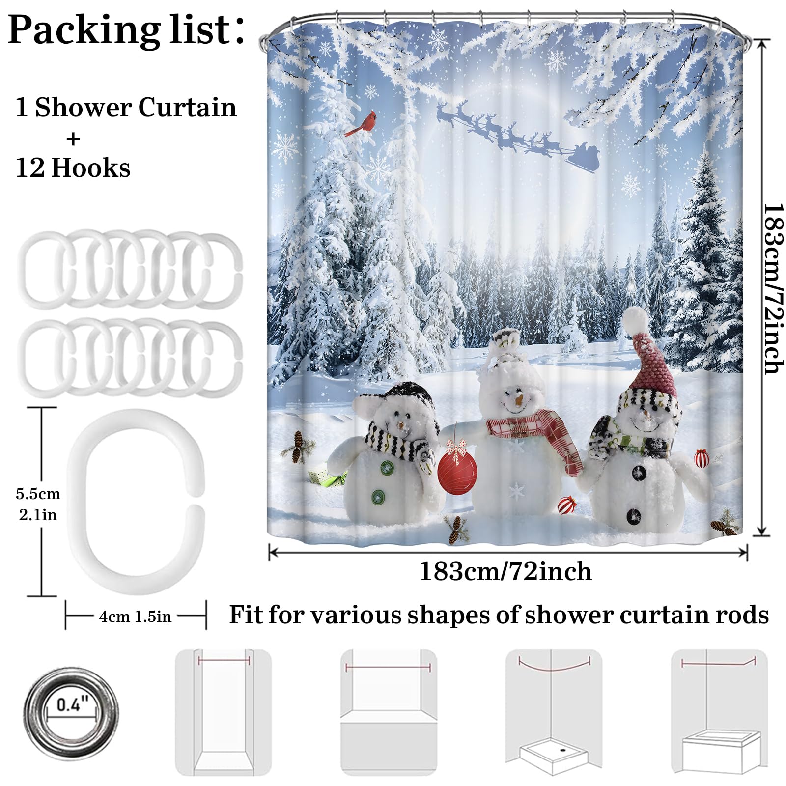 Gaakvrr Farmhouse Winter Christmas Shower Curtain - Image 4