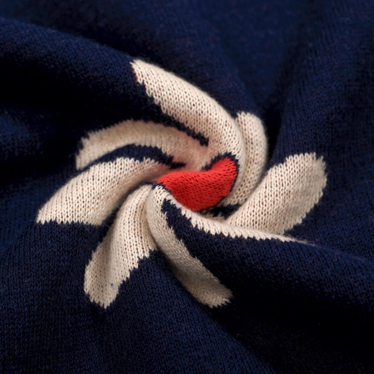 OXKNIT Men's Polo Shirts Retro Knitted V Neck Short Sleeve Navy Summer Shirt with Flower Design - Image 6