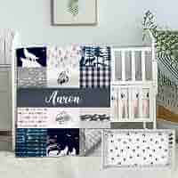 Hatchaa Custom Baby Crib Bedding Set, 5 Pcs Personalized Baby Crib Set With Name, Fishing Design Nursery Bedding Sets, Double Layer Toddler Bedding Set, Newborn Infant New Parents Customized Gifts