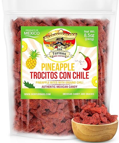 Miniatura 7 de Dried Chili Pineapple Mexican Candy, 8.5 oz, Natural Soft Dry Chunks, Traditional Dulce Mexicano, Sweet and Spicy Flavor, by Don Turinos
