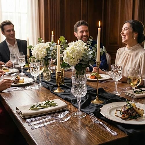 Miniatura 7 de Hanna K. Signature - Juego de cubiertos de plástico transparente de 240 unidades, pesado, elegante, desechables, 80 tenedores, 80 cucharas, 80