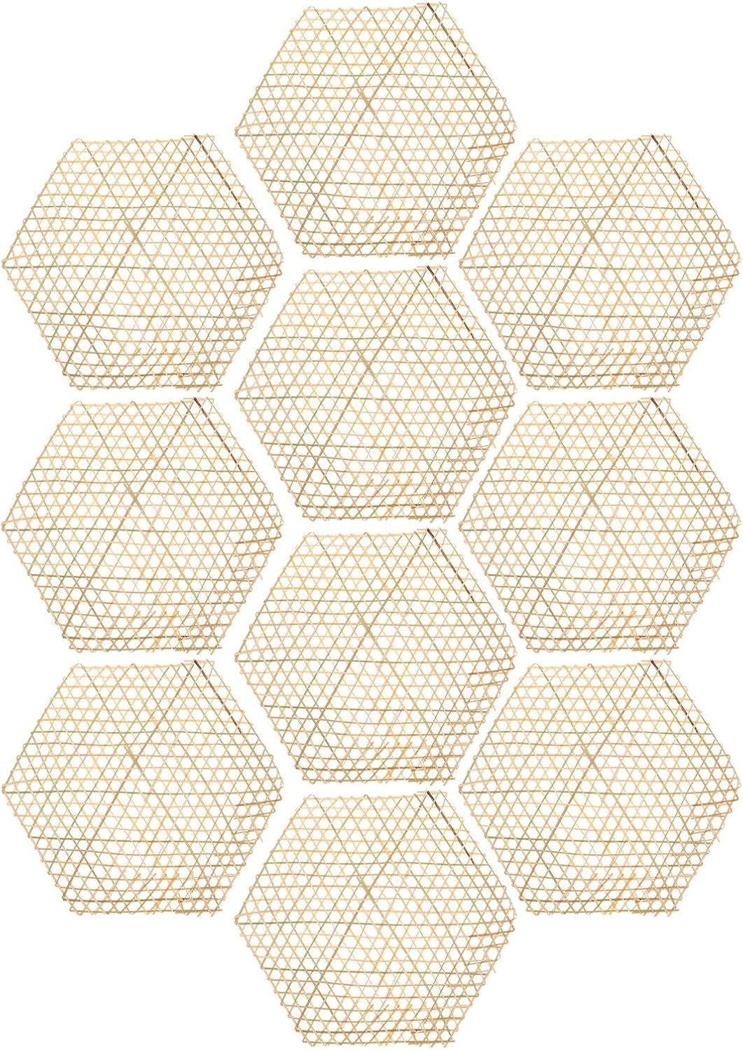 10pcs Bamboo Hanging Ornament Hexagon DIY Wall Decor Xmas Brown