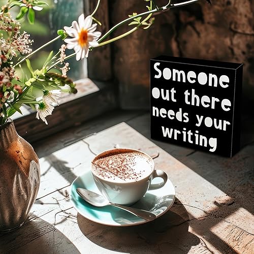 Miniatura 2 de Letrero de madera de regalo para escritor, regalos retro de oficina para escritores escritores, mujeres libreras, divertida decoración de oficina,