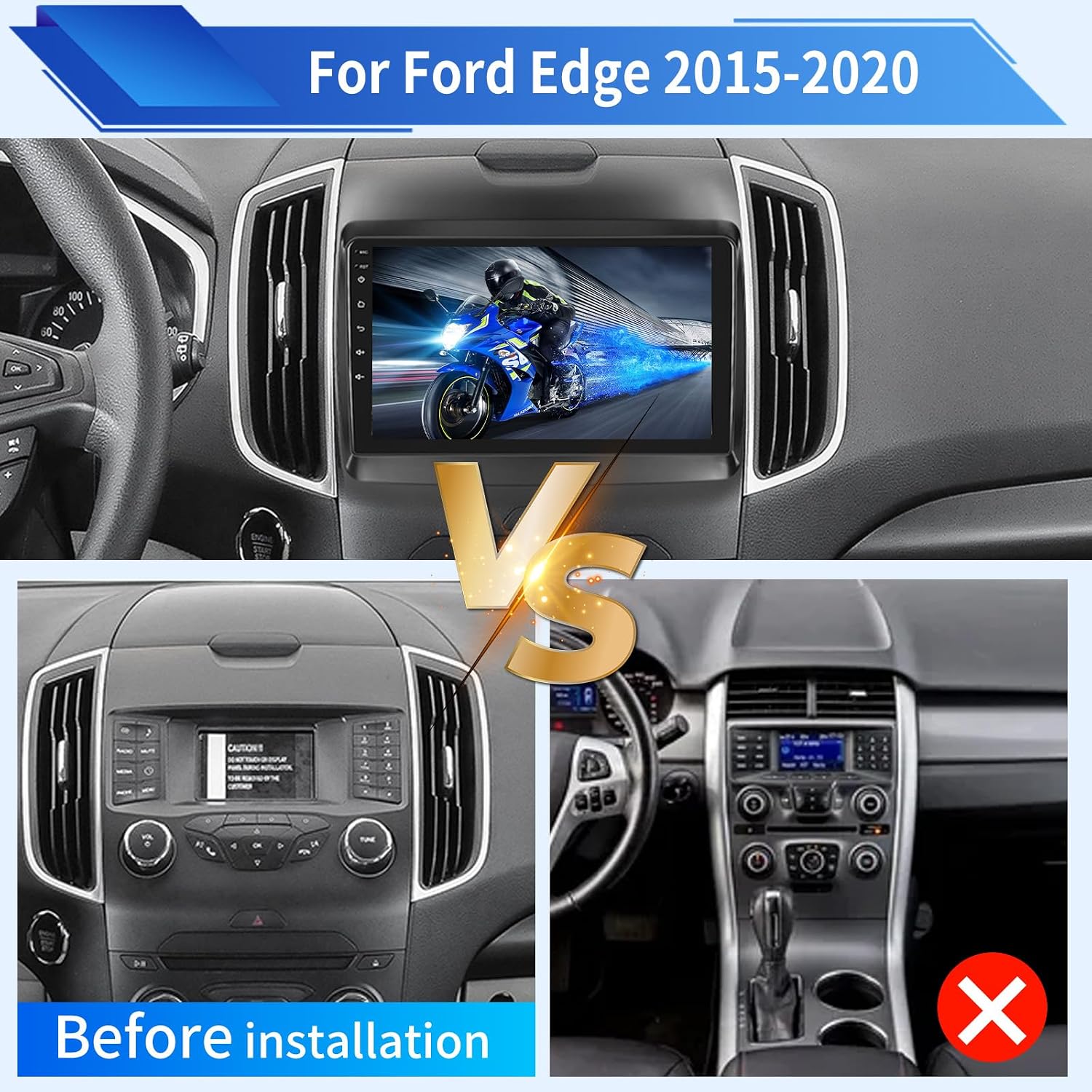 [4+64G] 8-Core Qualcomm Android 15 Car Stereo for Ford Edge 2015-2020 with Wireless Carplay&Android Auto,9 Inch Car Radio with Mirror Link Bluetooth 5.1 FM/RDS DSP WiFi GPS SWC +AHD Backup Camera