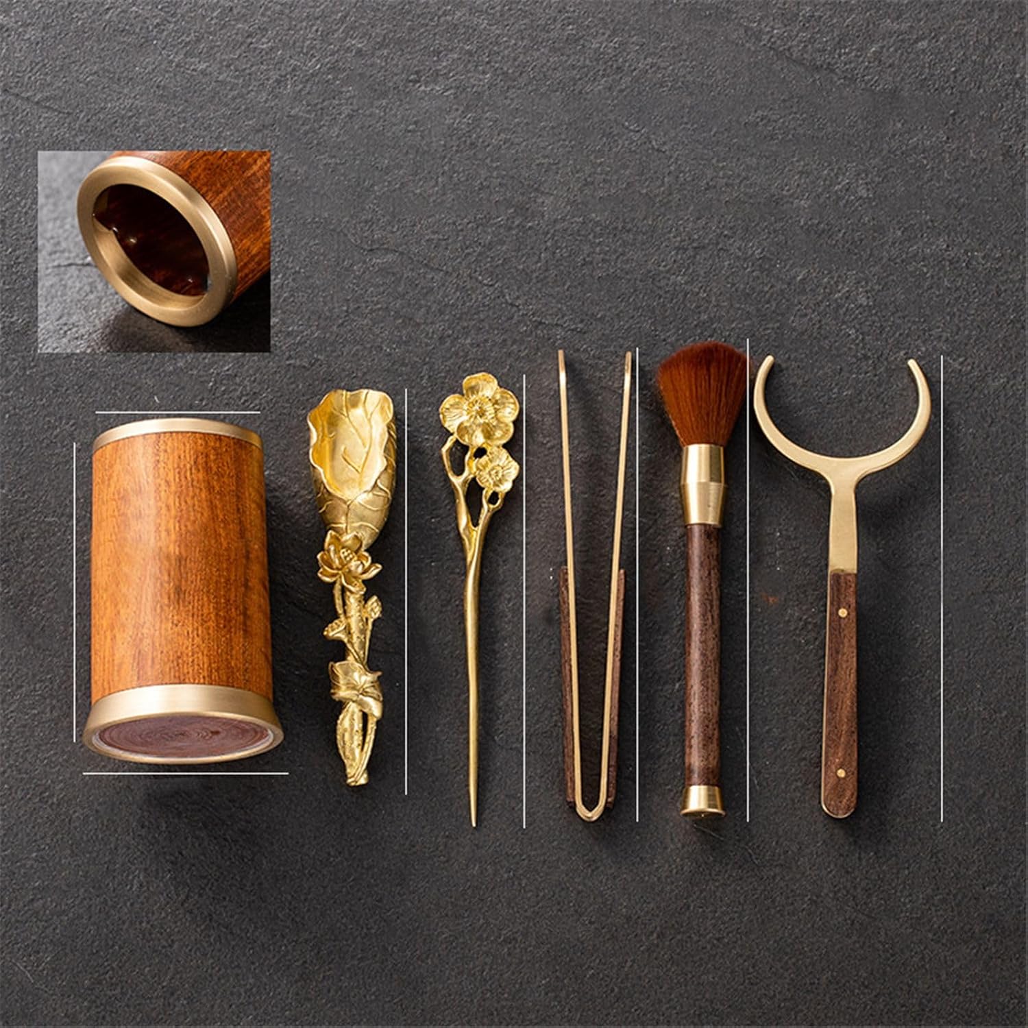 Yellow and black sandalwood tea ceremony tea table brass ornaments tea clips tea spoon tea accessories-Color4