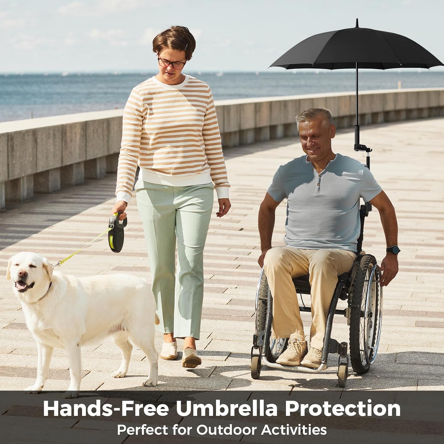 Wheelchair Umbrella Mount Holder, Umbrella Clamp for Wheelchairs, Adjustable Height & Angle, Easy Tool-Free Installation, Outdoor Sun & Rain Protection for Wheelchairs, Strollers（Only Mount）