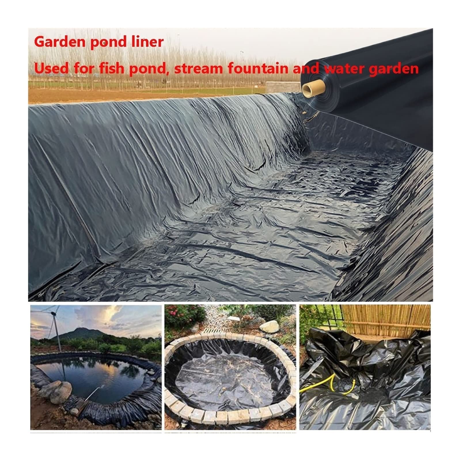 Rivestimento per laghetto, resistente ai raggi UV e alle intemperie, bordo nero per piscine da giardino, spessore 0,35 mm, dimensioni 2 x 5 m, ideale per pesci e piante