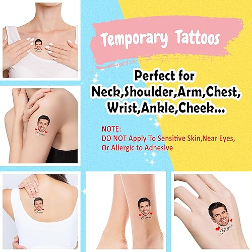 Miniatura 3 de 15 tatuajes personalizados temporales personalizados con foto, cara, impermeable, nombre, logotipo, tatuajes, calcomanías divertidas para mujeres,