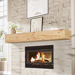 Weyderk Fireplace Mantel, Handcrafted Mantel Shelf for Over Fireplace, Wood Mantel with Invisible Heavy Duty Bracket, Wood Floating Shelves for Wall-Mounted, 72 Inch, Rustic Natural
