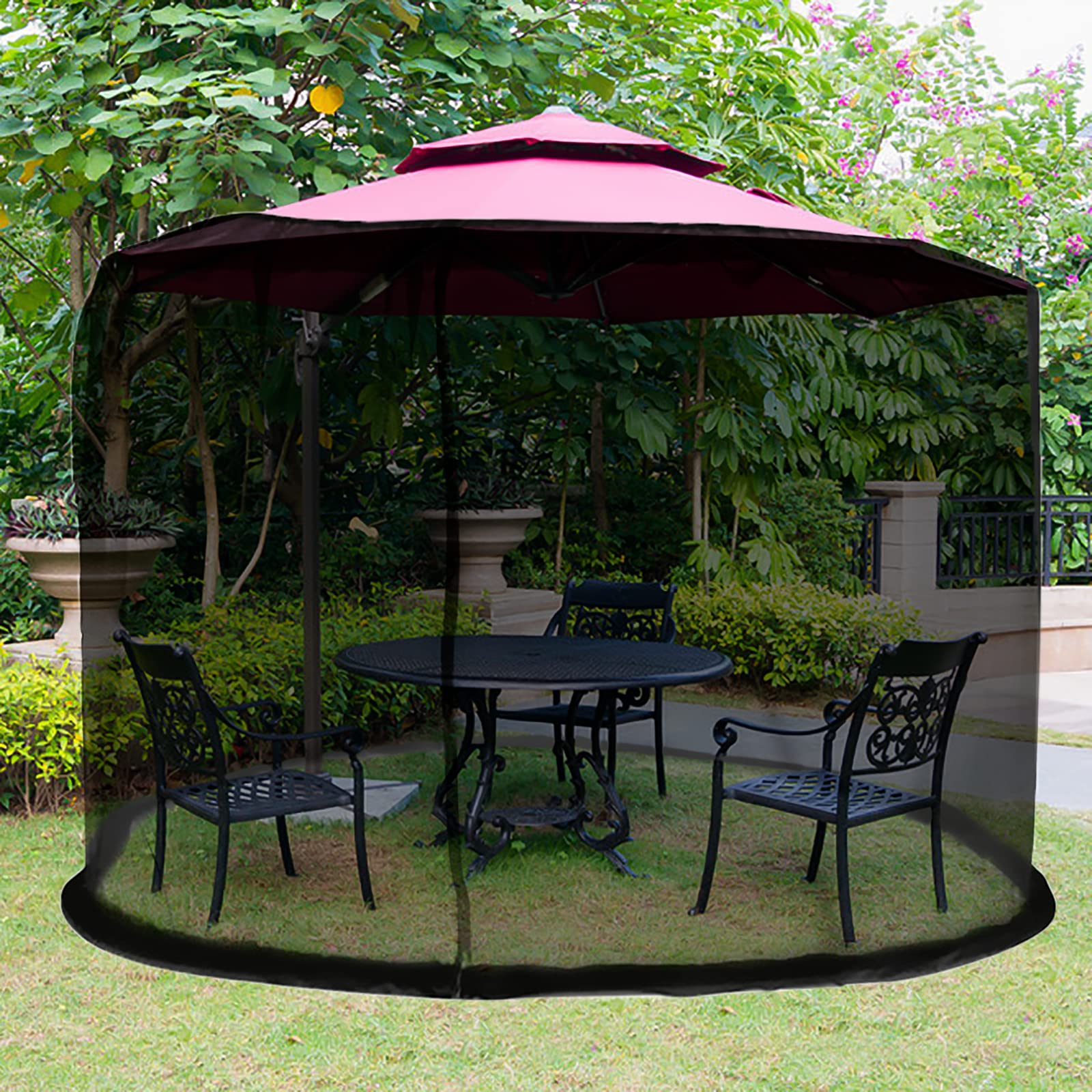 Filet de Parasol de Terrasse, avec Porte à Double Fermeture éclair, Filet en Maille de Polyester Universel pour Parasols de Table de marché Presque Extérieurs et Parapluie (Noir)
