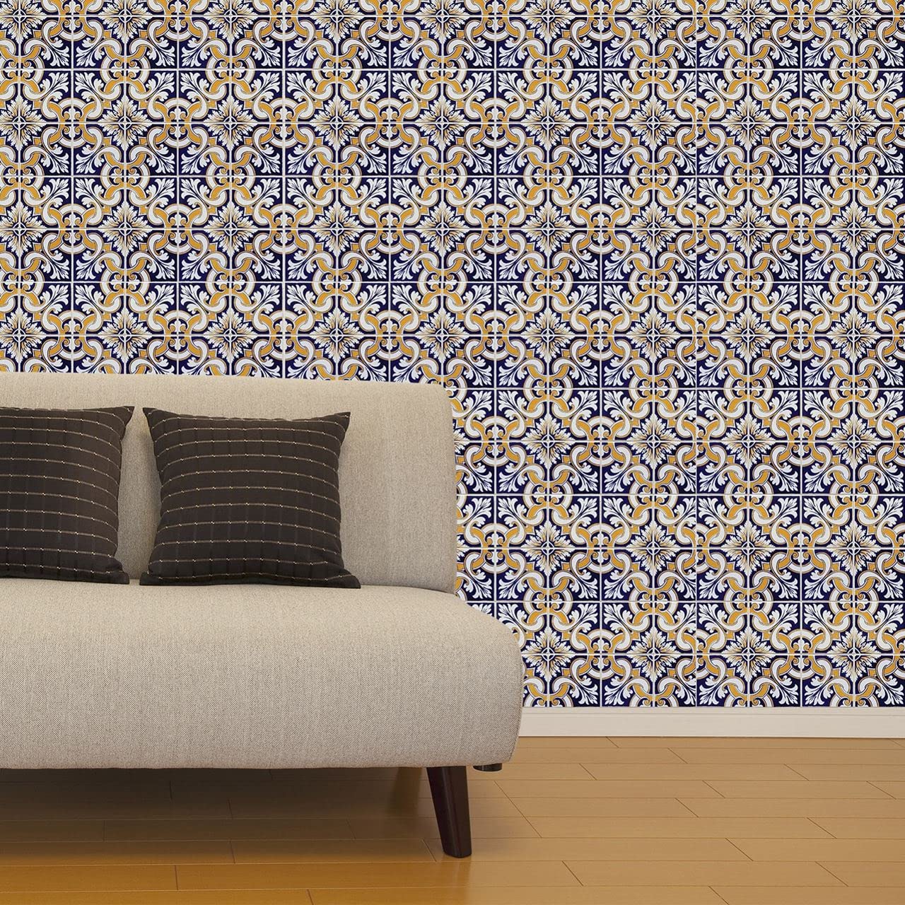 WALPLUS COM-WM10009 8-Piece Flexiplus Talavera Tiles Wall Sticker, Vinyl, Multi-Colour, 63.5 x 15 x 15 cm