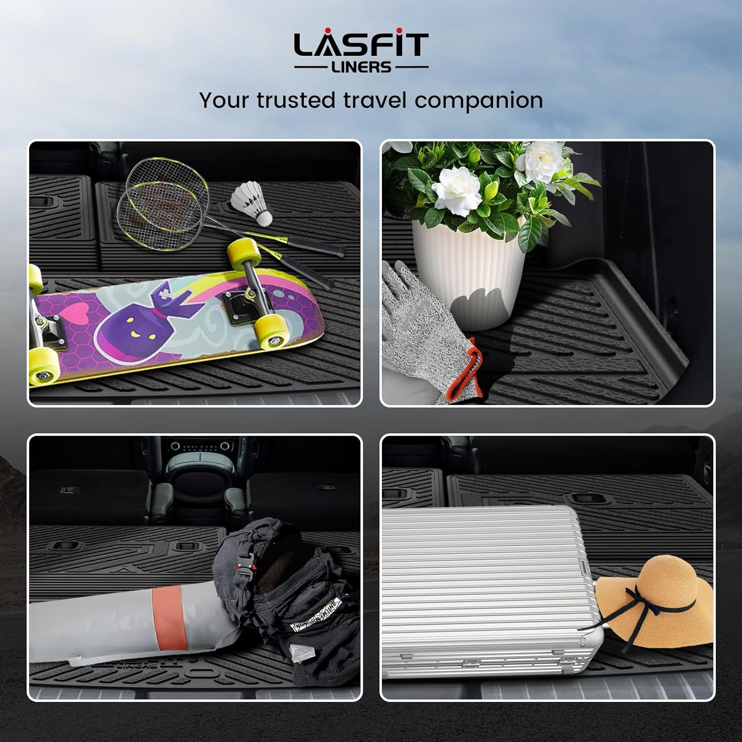LASFIT Cargo Trunk Mat & Backrest Mats for Hyundai Palisade 2026 All Weather TPE Custom Fit Car Trunk Mats Cargo Liner & Seatback Mats Accessoires, Black