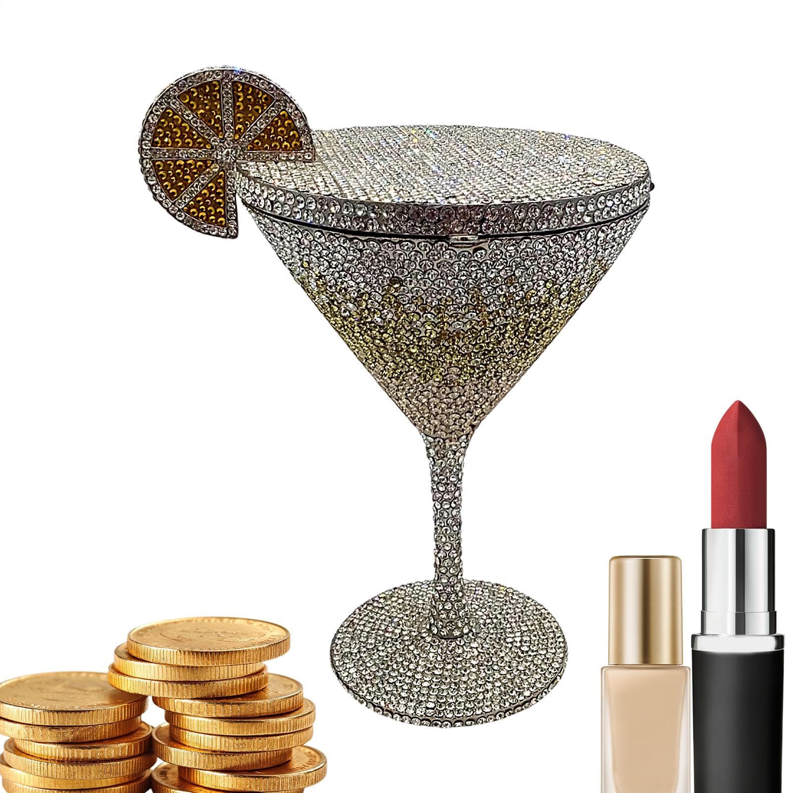 Bolso de embrague de pedrería - Botella de noche con forma de taza de cóctel de 15,2 cm, bolso brillante, novedad | Generoso accesorio Glam elegante para mujeres, fashionistas, estilist