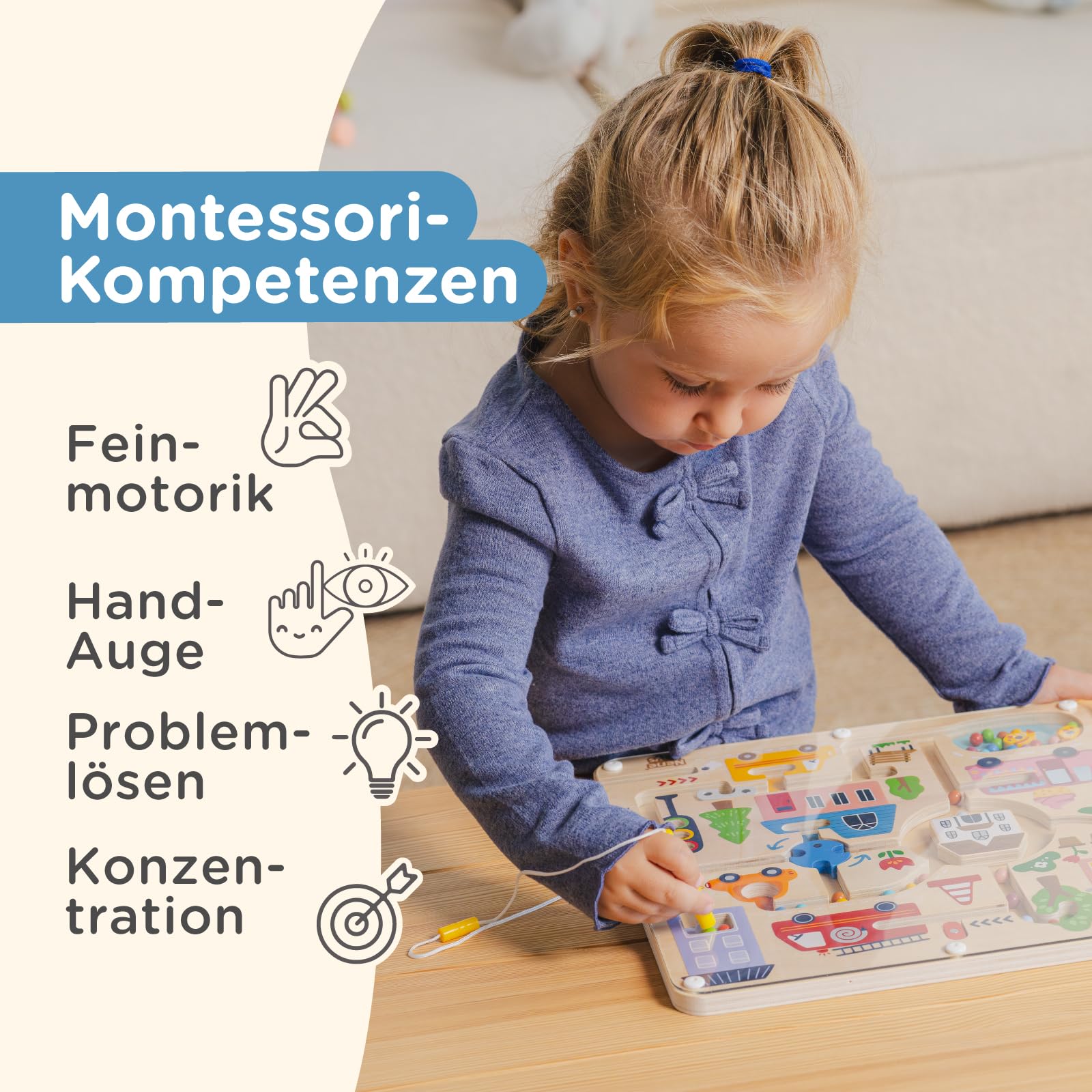 Nene Toys Magnetisches Labyrinth – Magnetspiel ab 2 Jahre – Montessori Lernspiel aus FSC®-zertifiziertem Holz – Busy Board ab 2 Jahre – Reisespielzeug Auto/Flugzeug – Geschenk für Jungen & Mädchen