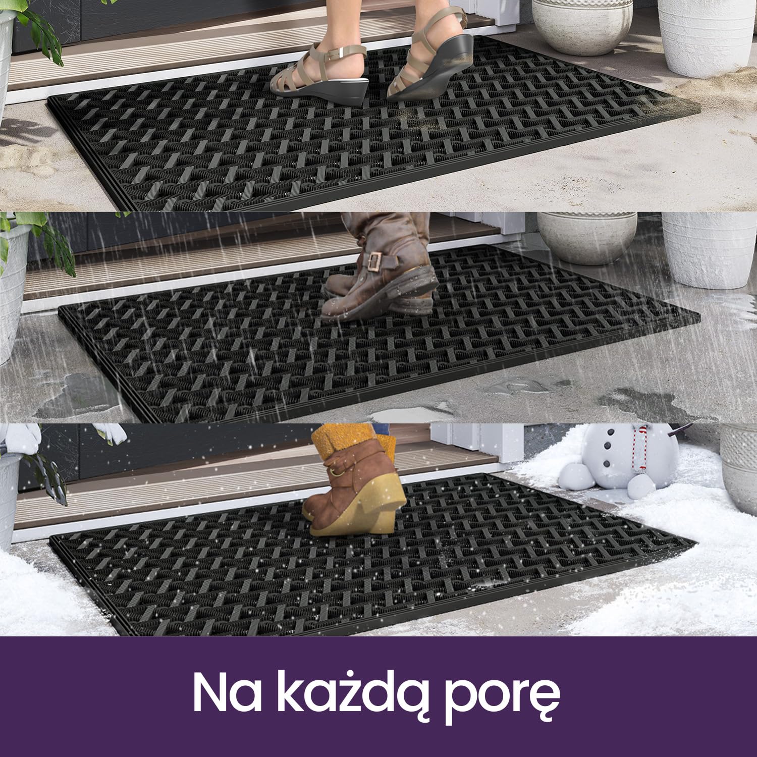 DEXI wycieraczka zewnętrzna 48.5 x 75 cm, antypoślizgowa wycieraczka wodoodporna z otworami drenażowymi, wycieraczki o niskim profilu do wejścia, tarasu, ogrodu, czarna