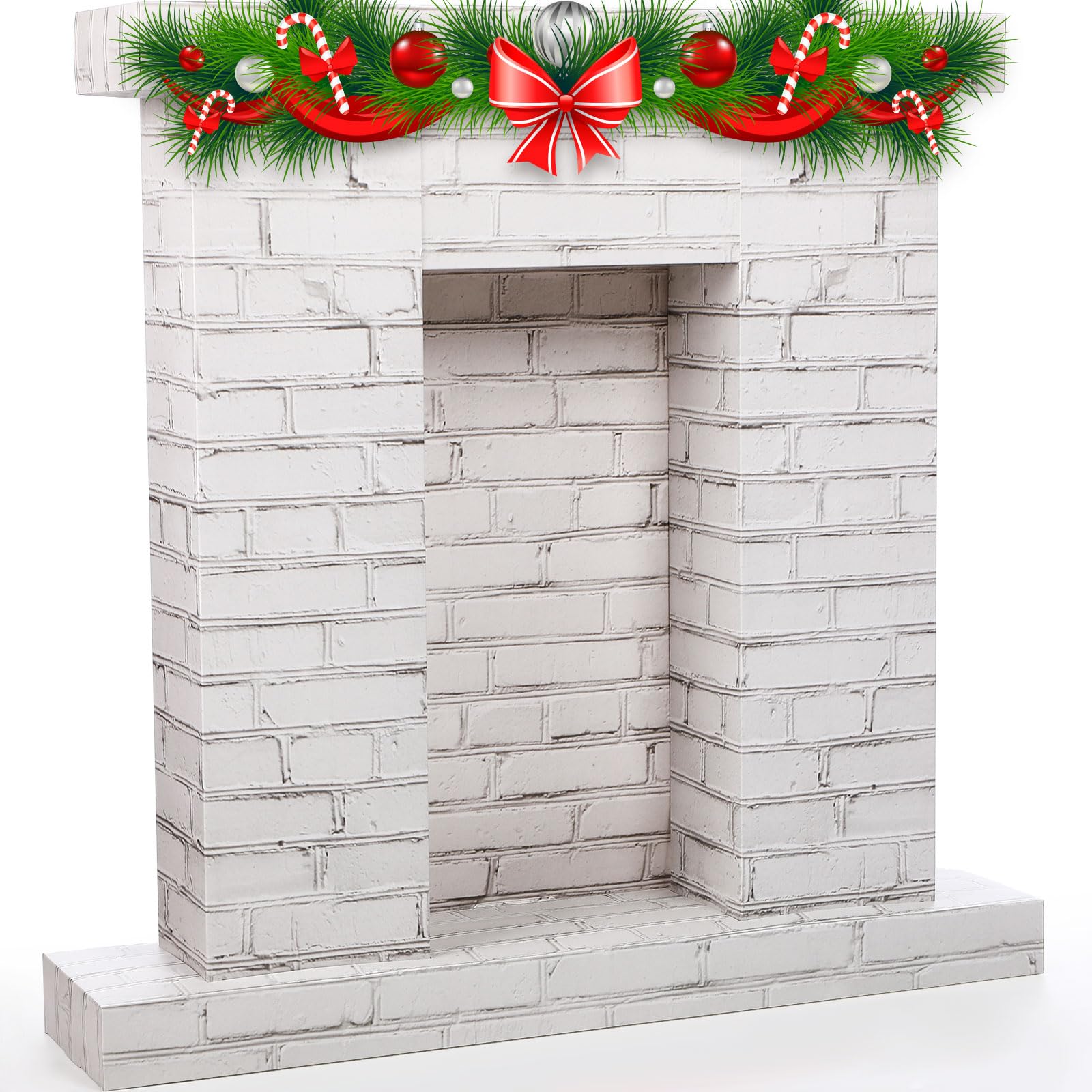 Fullhawl Christmas Corrugated Fireplace, 35.5 x 29 x 8 Inch Cardboard Fireplace Fake Fireplace Backdrop 3D Life Size Cardboard Cutout Standup for Christmas Party Background Decorations (White)