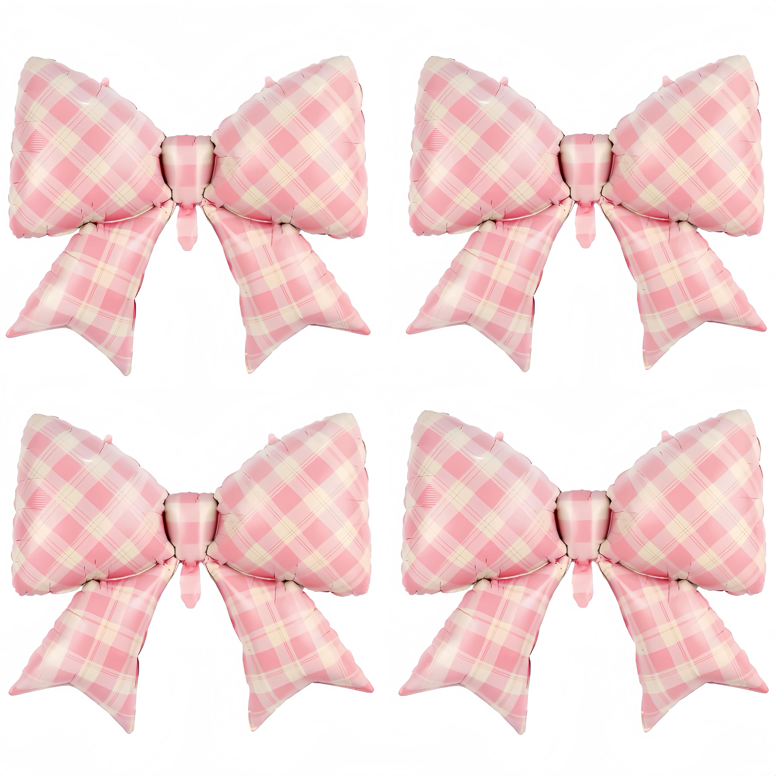 4Pcs Pink Plaid Bow Balloons 38"/Gingham Bowknot Foil Balloons for One Silly Goose Decor for Girl Baby Shower, Picnic, Girly Room & Sweet Party Decorations/coquette Party Supplies