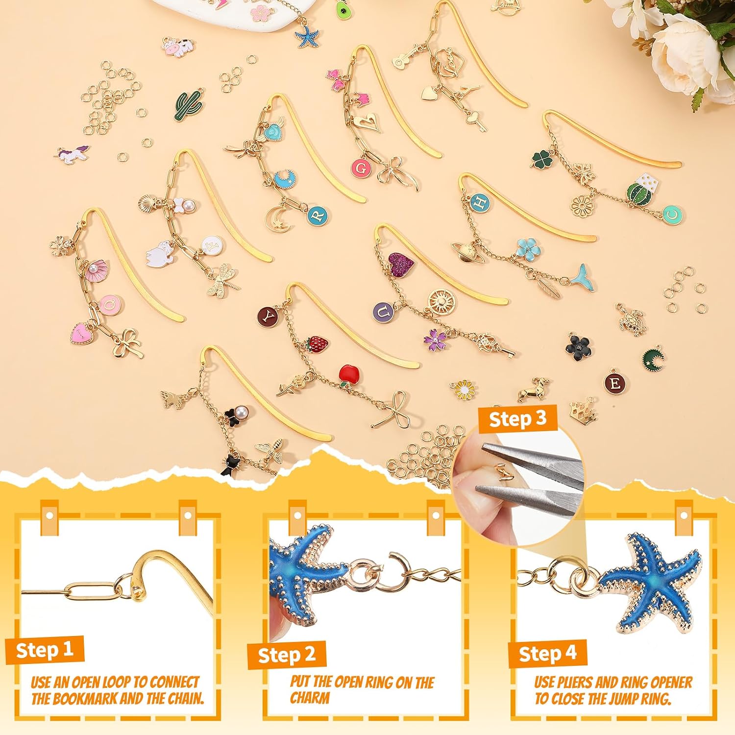 Tudomro 510 Metal Charm Bookmark Making Kit DIY Bookmark Hook,Stylish