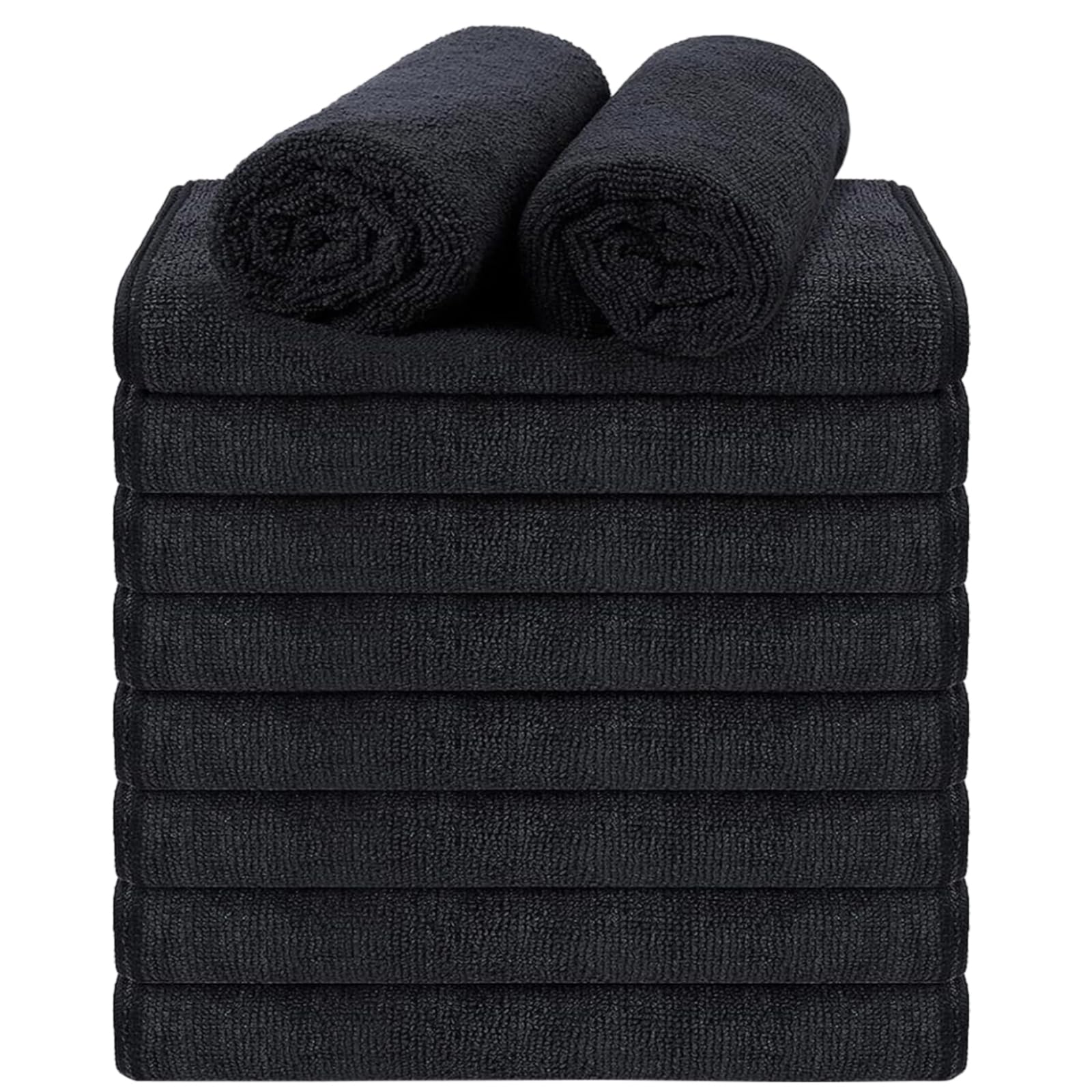 Puomue Black Salon Towels, Super Soft and Absorbent Microfiber Hair Towel for Salon, Bath, Spa, Pool and Home, 27 inch X 16 inch (Black - 12 Pack)