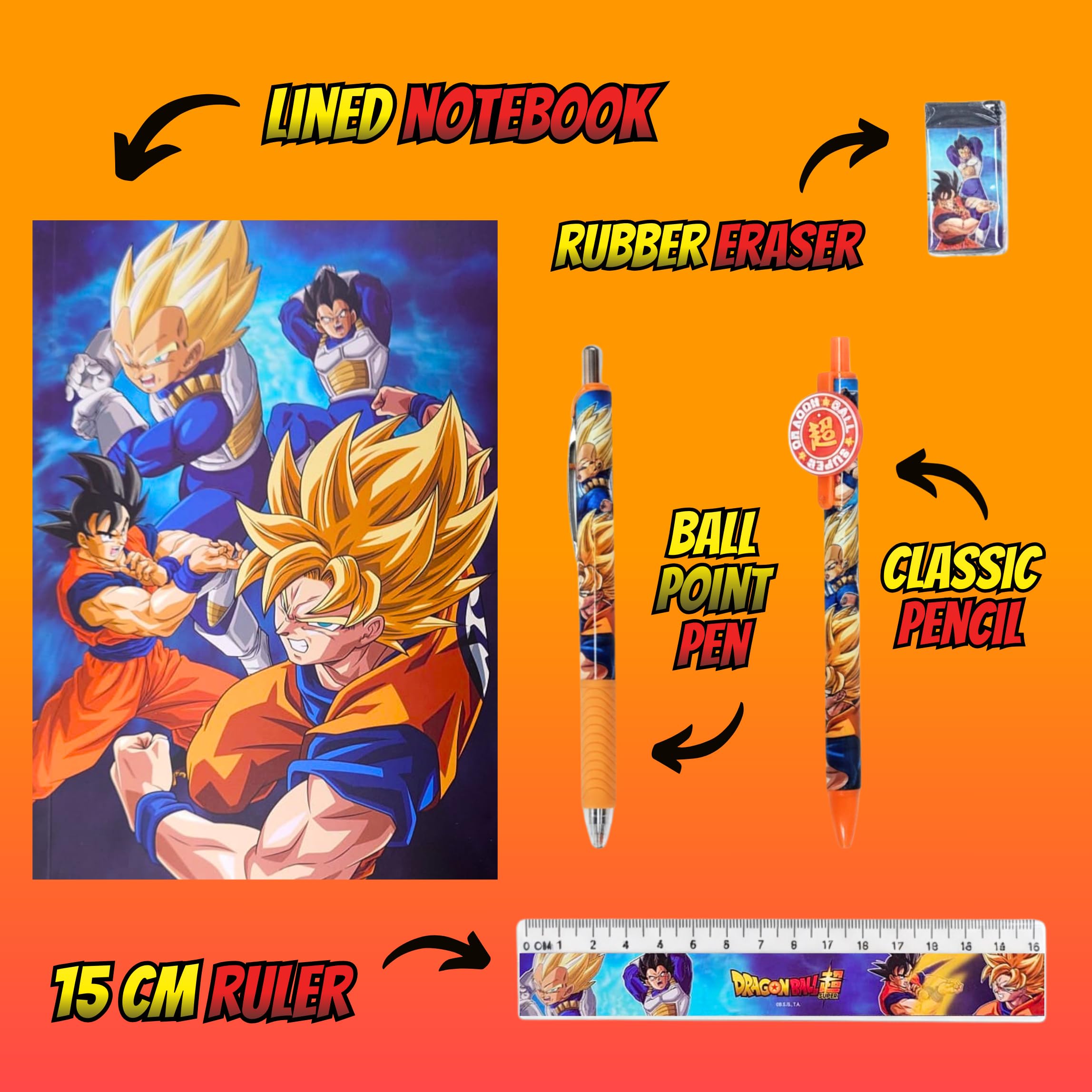 Dragon Ball Z Ensemble de Papeterie Cahier Règle Crayon Stylo Coffret Cadeau