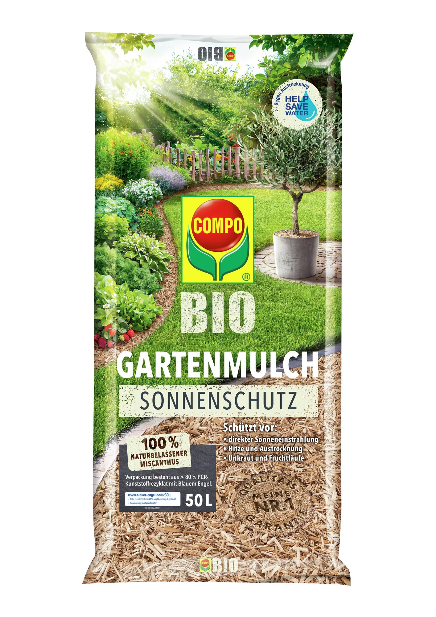 COMPO Paillis de Jardin Bio + Protection Solaire comme Couverture décorative pour protéger Le Sol de la Chaleur, du dessèchement et de l'évaporation, 50 l