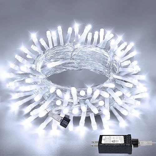 String Lights 49FT 150LED, Connectable 8 Modes Plug in Waterproof Christmas Lights with Timer, White String Lights for Bedroom Party Indoor Outside Decorations