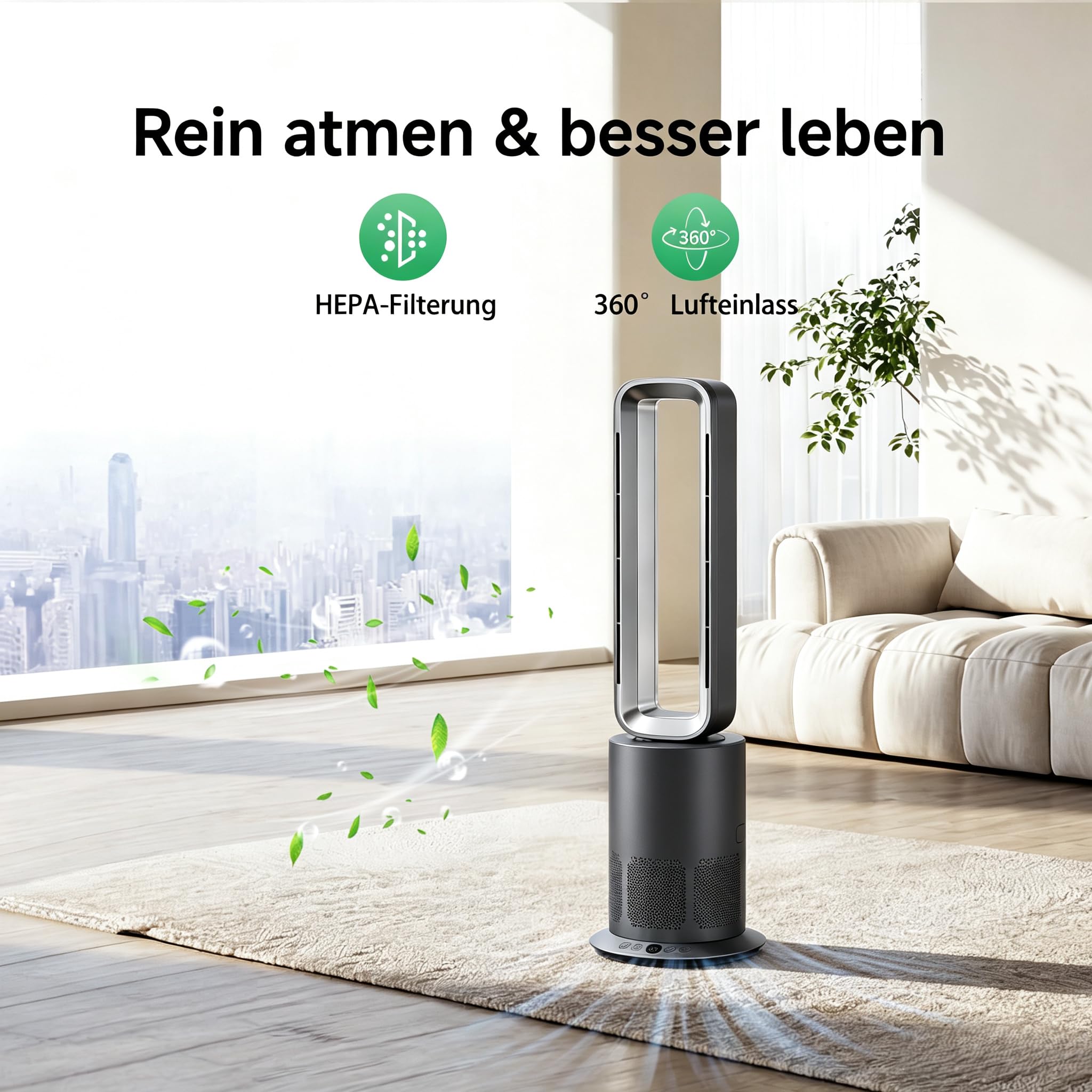 TP09Pro Turmventilator mit Heizfunktion & Luftreiniger, Grau