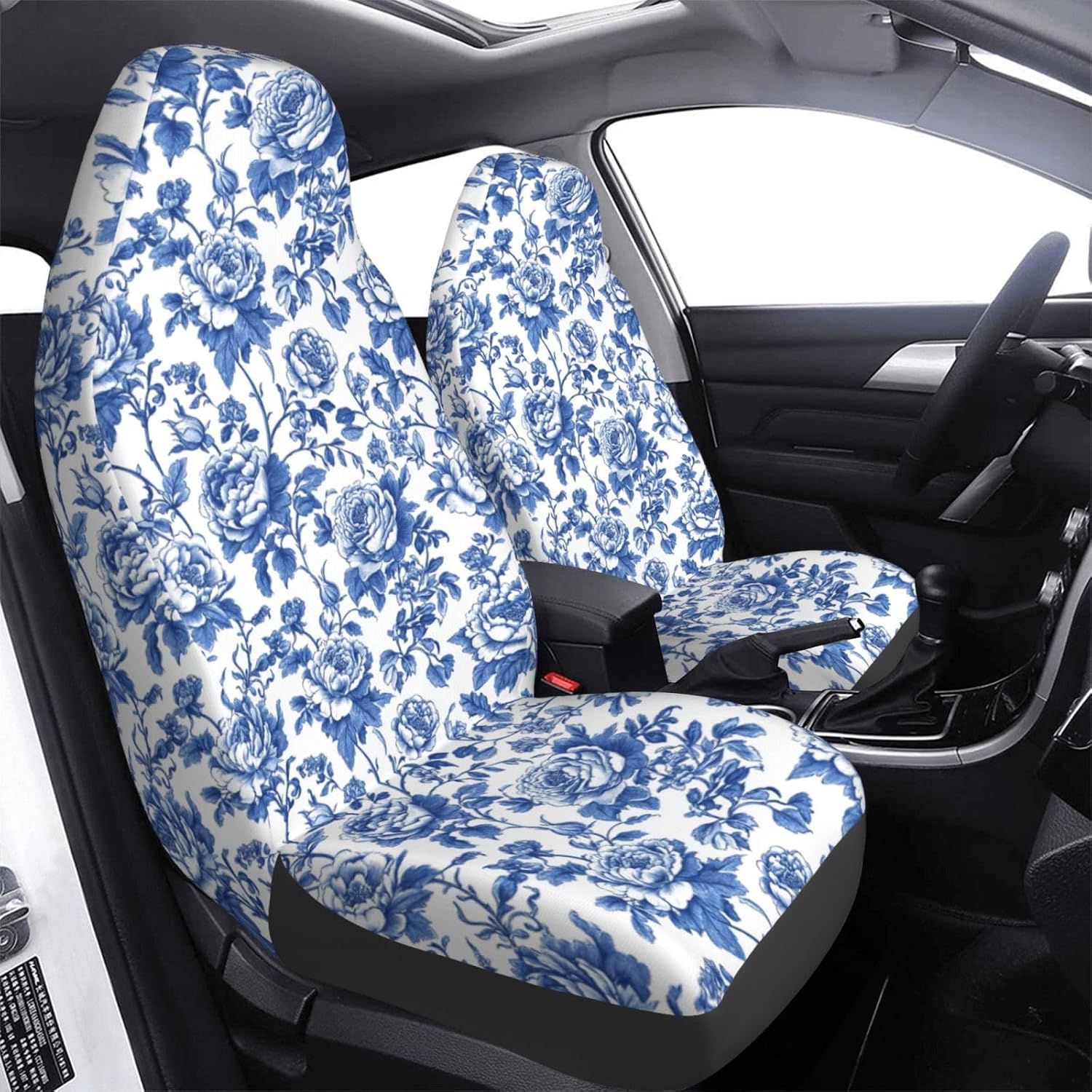 Delerain Car Seat Covers Set 2Pcs, Floral Blue and White Universal Front Car Seats Vehicle Enterior Protector Suitable Fits Most Car Auto SUV Sedan Truck image 4