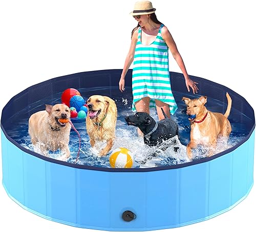 Miniatura 13 de Niubya Piscina plegable para perros, piscina plegable de plástico duro, bañera portátil para mascotas, perros y gatos, piscina para mascotas