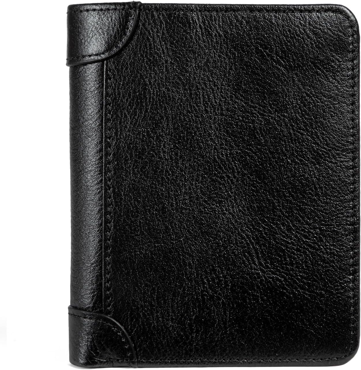 Genuine Leather Wallet for Men, Slim Bifold RFID Blocking with Zipper Coin Pocket, Minimalist Design for Travel and Daily Use (Black)