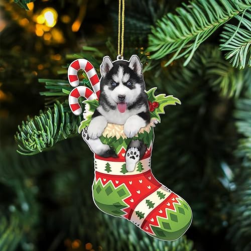 Miniatura 4 de Adorno para árbol de Navidad de perro Husky  Idea de regalo para amantes de los perros Husky Decoración de Navidad  Adorno colgante para árbol de