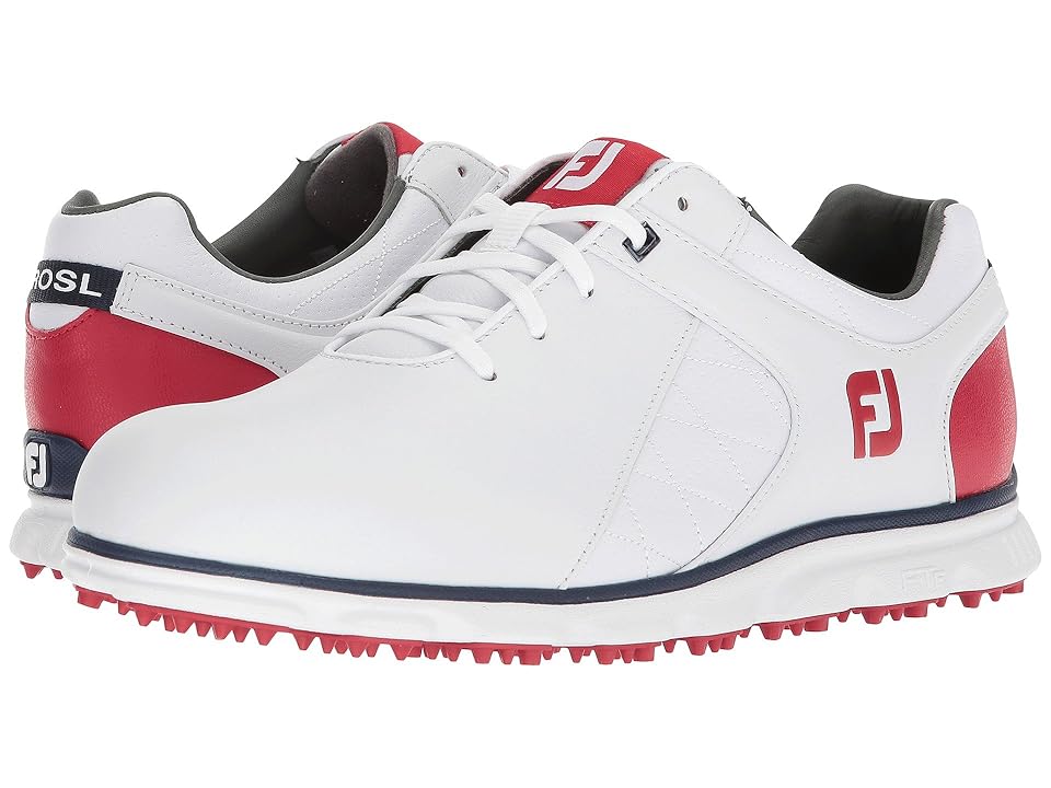 

FootJoy Pro SL Spikeless Plain Toe Rover (White/Red/Navy Trim) Men's Golf Shoes