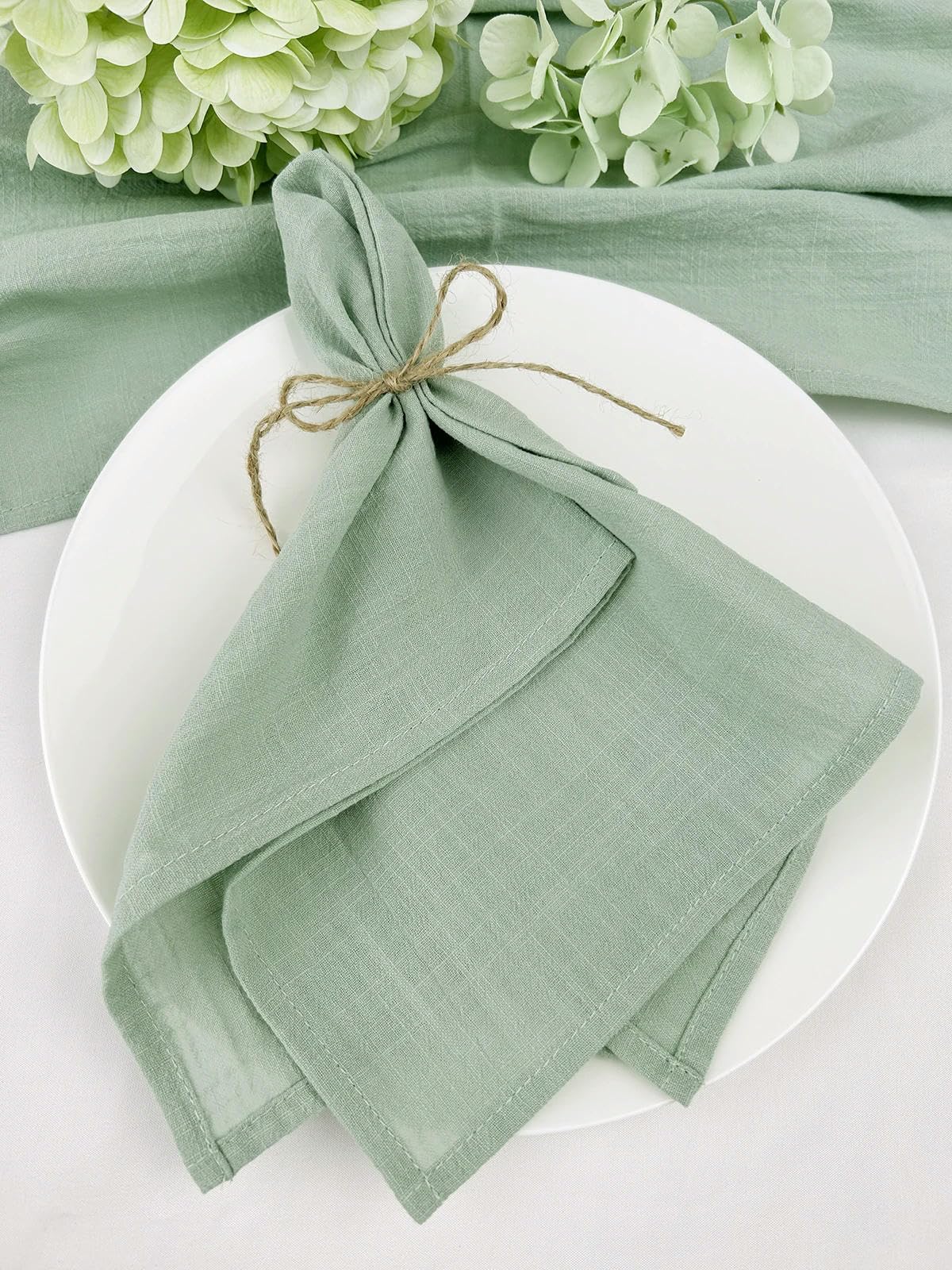 10/20/30/60 Stück 40 * 40 cm salbeigrüne Servietten aus Baumwolle und Leinen, Hochzeit, Party, Weihnachten, Tischdekoration, Retro-Servietten aus 100% Baumwolle und Leinen