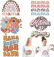 Vista 1 de Whaline 6 hojas de parches para planchar con texto en inglés "Mama Boho, para planchar con estampado de arcoíris, flores, leopardo, mamá", vinilo